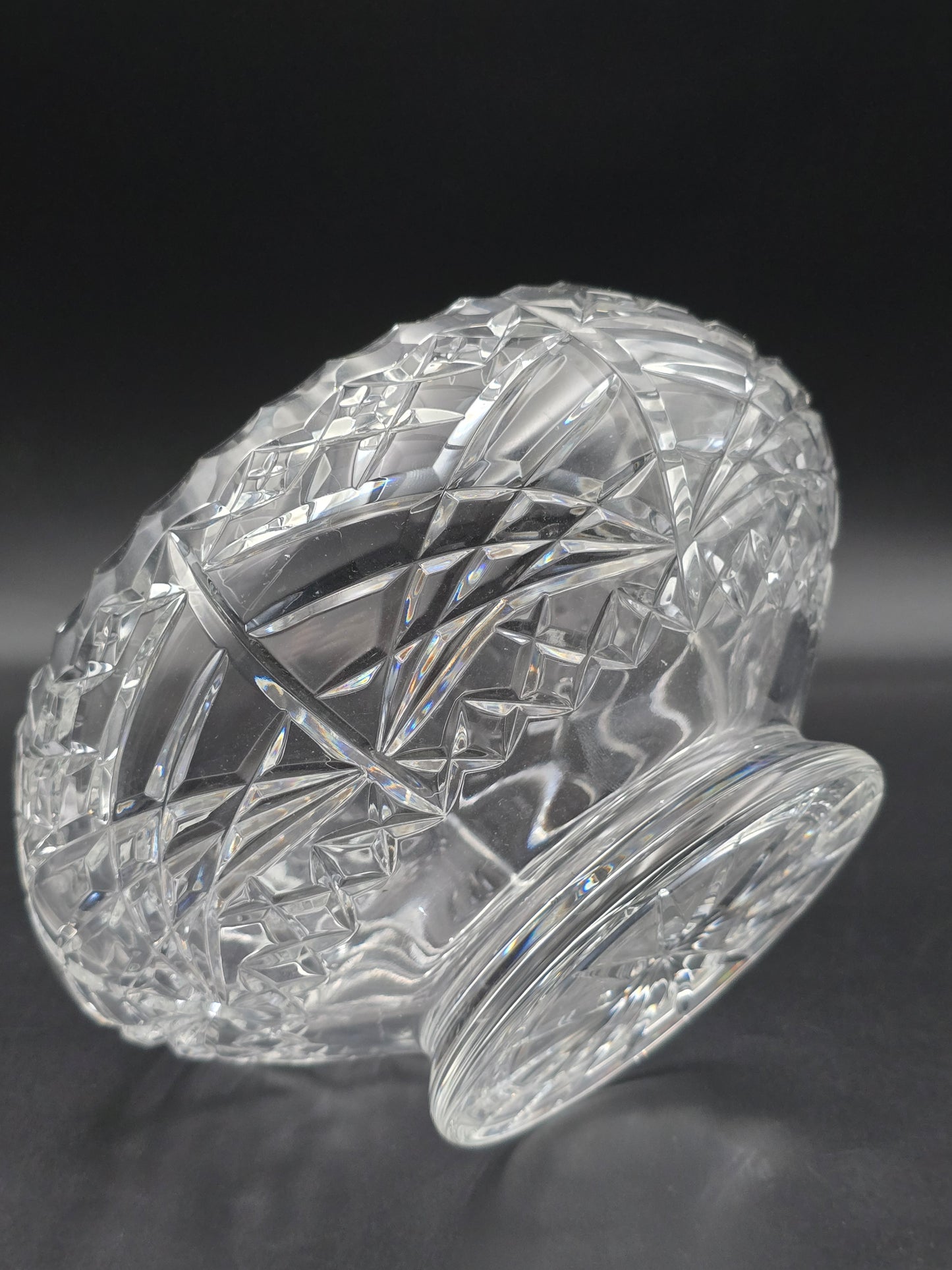 Large Vintage Lead Crystal Rose Posy Bowl – 7.5” Wide, 1.6kg, Star Cut Base & Cross Pattern, Heavy Centrepiece