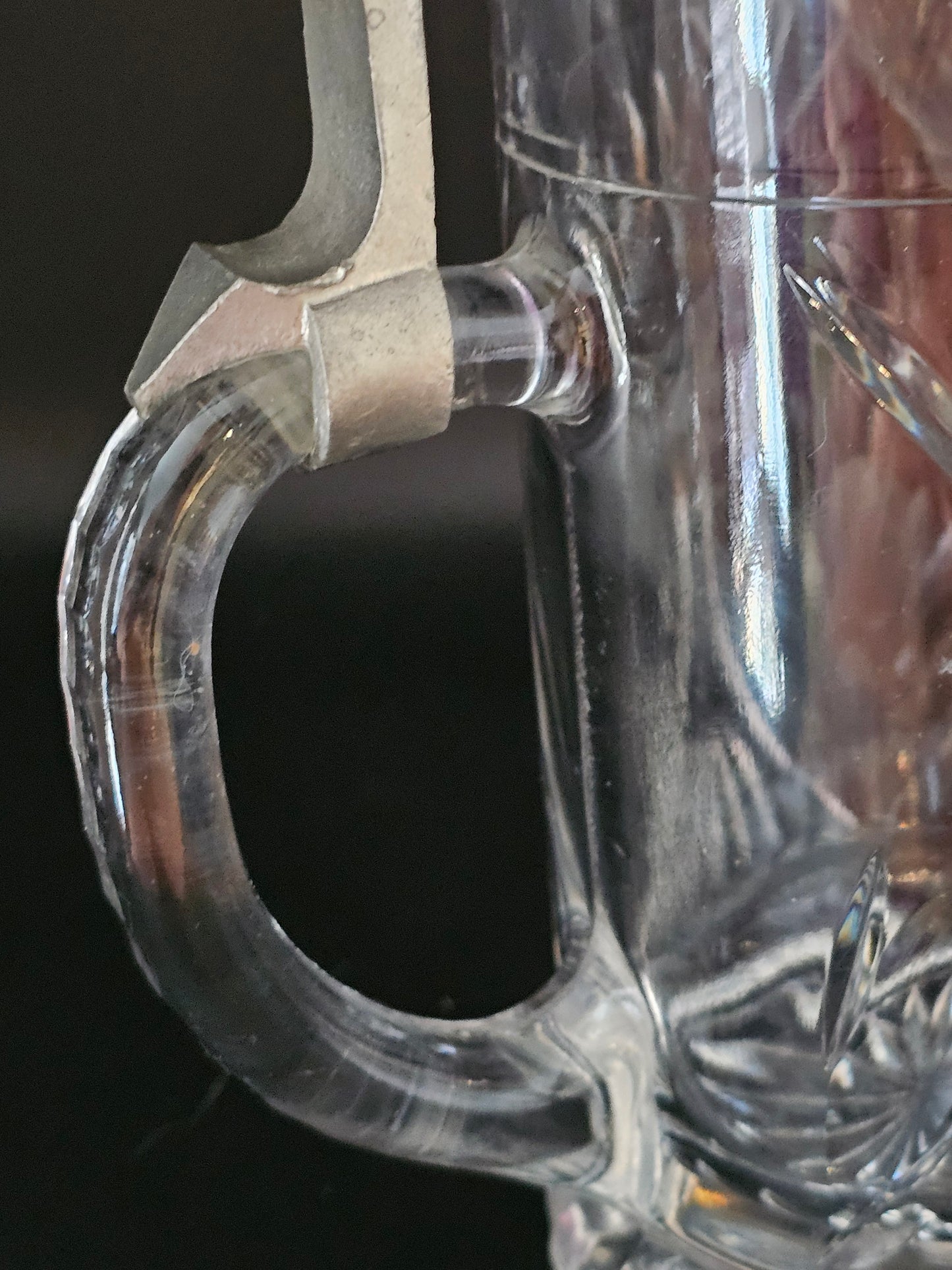 Crystal Beer Stein with Pewter Lid & Purple decoration