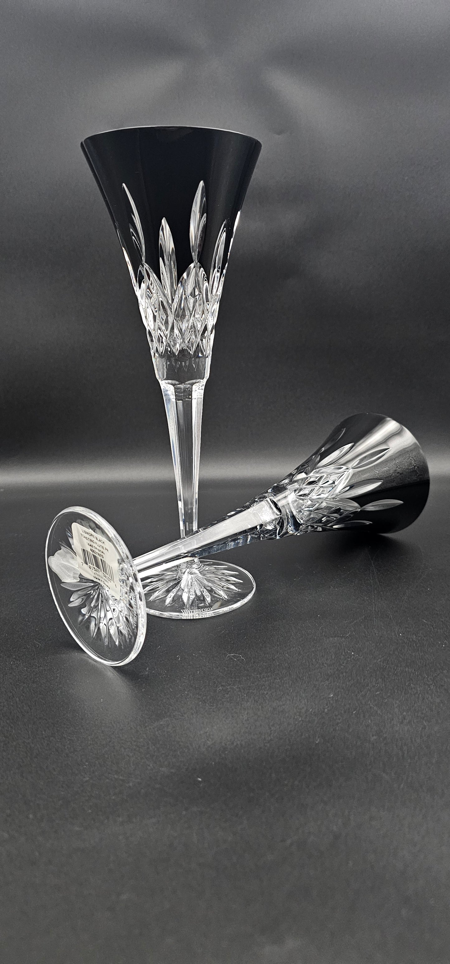 Pair of Waterford Lismore Black Crystal Toasting Flutes