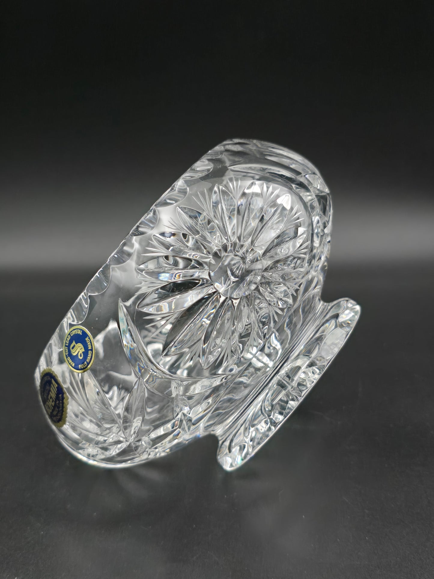 Bohemia Lead Crystal Rose Bowl with Double Mesh Frog – 6” Boxed, Hand Cut Star Base, Made in Czechoslovakia