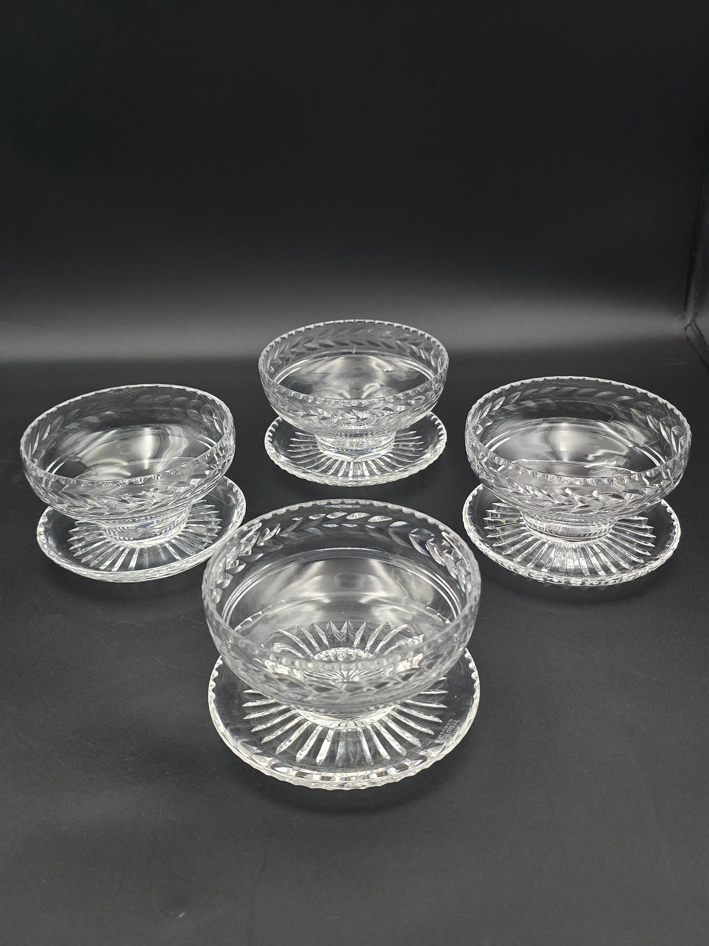 Set of 4 Stuart Crystal Arundel Dessert / Pudding  or Starter Bowls – Fan Base Design – Made in England