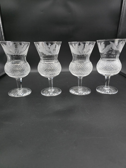 Set of 4 Large Edinburgh Crystal Thistle Crystal wine glasses 275ml 16.5cm tall