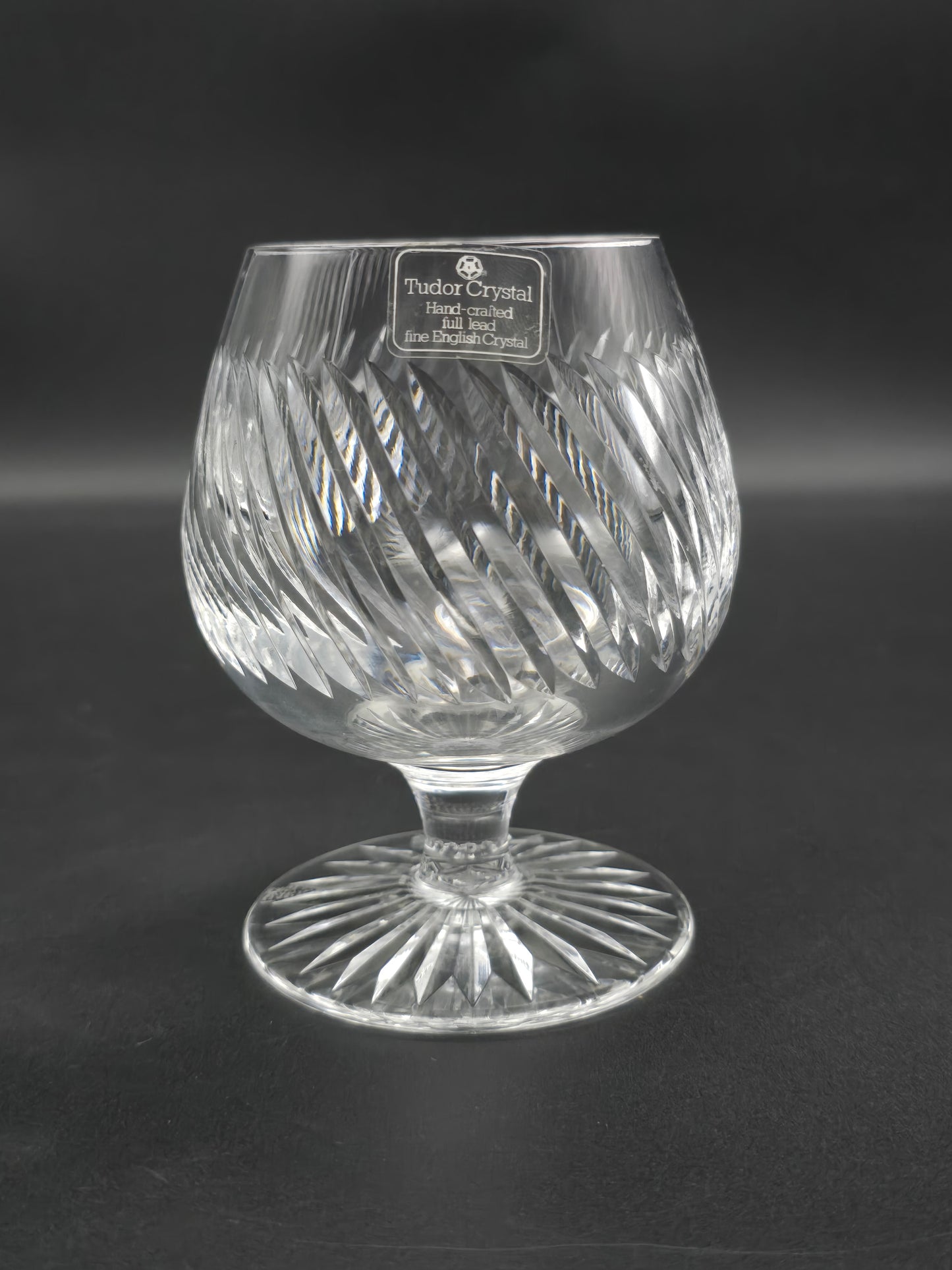 Set of 6 Tudor Crystal Aquitaine Pattern brandy glasses. 10oz
