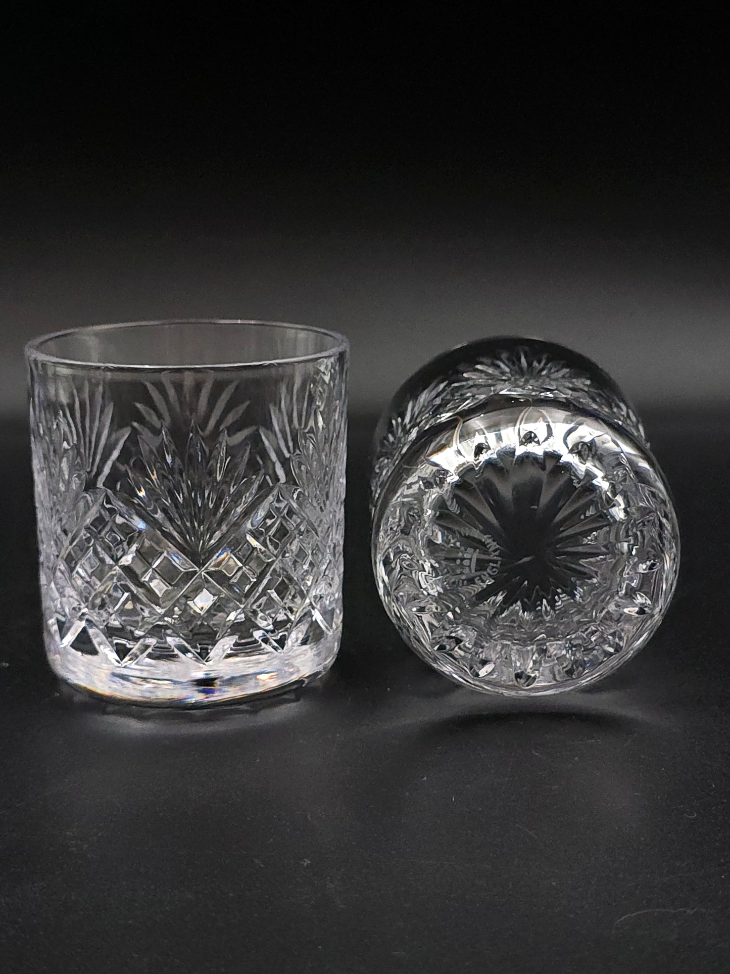 Pair of Royal Doulton (Webb Corbett) “Juno” 6 oz Lead Crystal Tumblers – Fans & Flutes, Star‑cut Base, Original Box