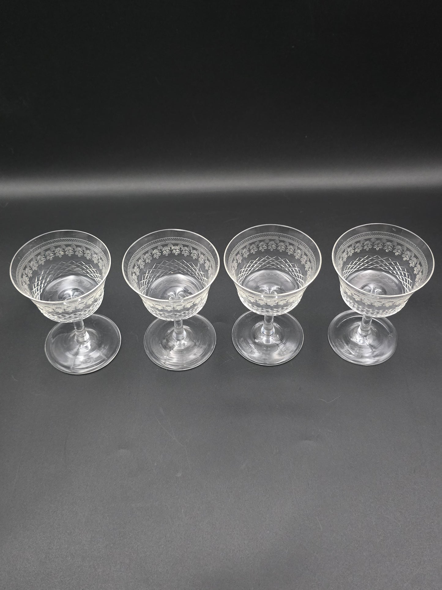 Set of 4 Lady Hamilton Pall Mall Antique Crystal liqueur or Sherry glasses. 100ml