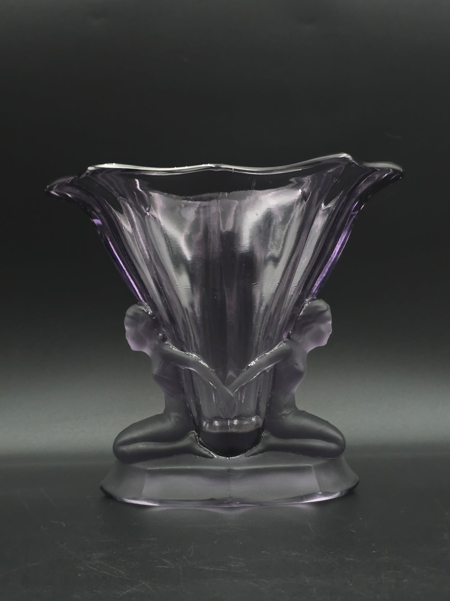 Art Deco Mauve Frosted Glass Vase by Walther & Söhne—16.5 cm Vintage German Pressed Glass