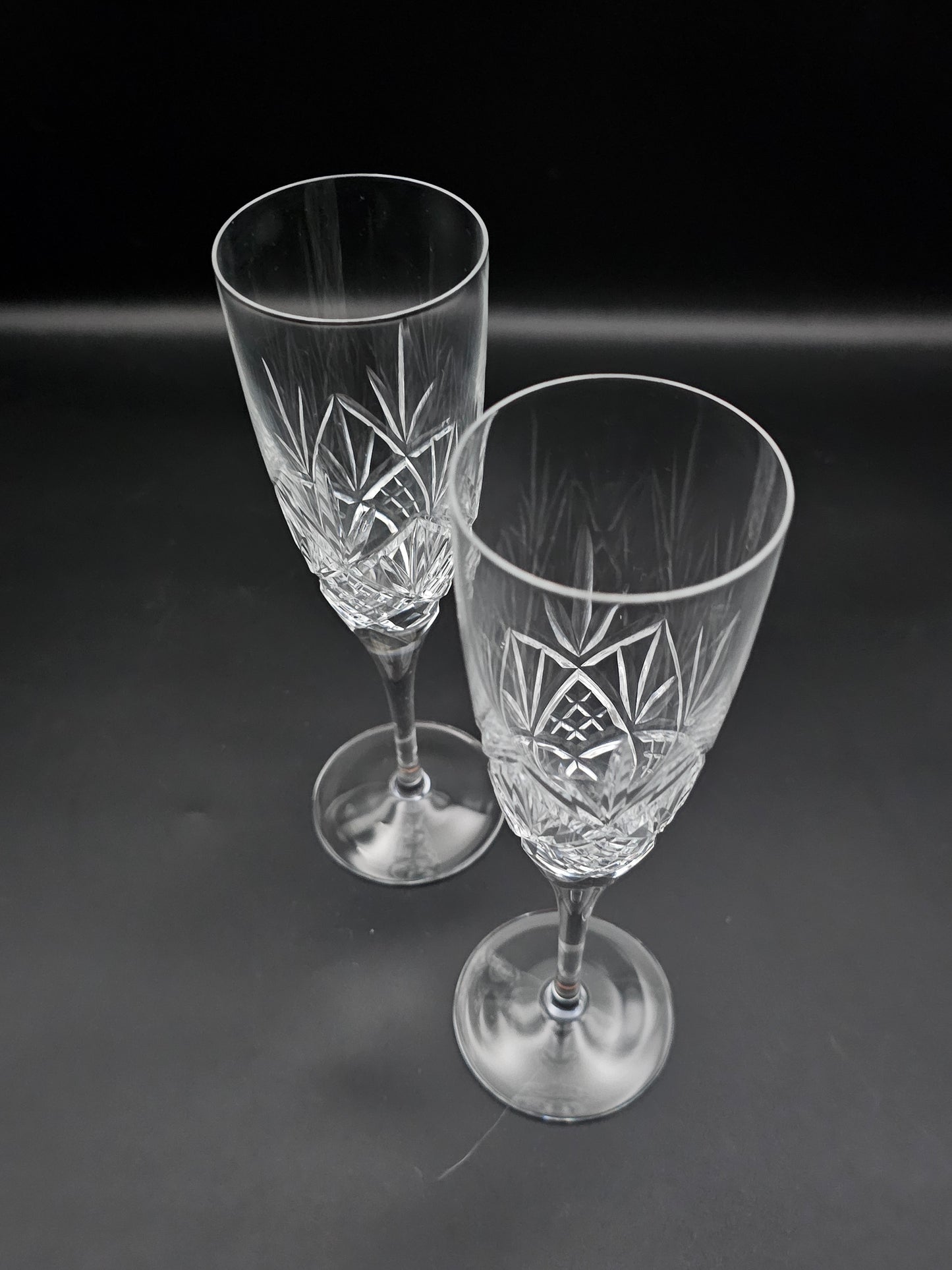 Pair of Royal Doulton Crystal Champagne Flutes Hellene Pattern.