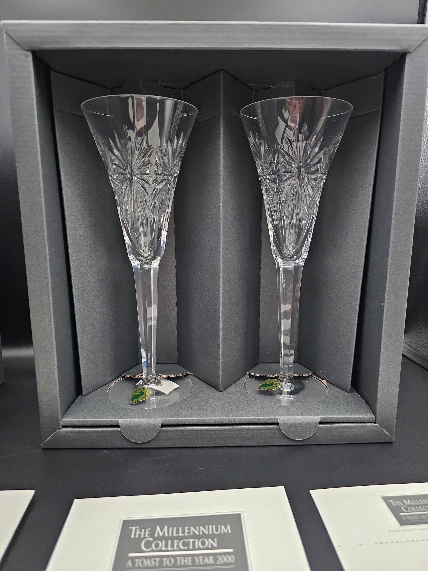 Waterford Crystal The Millennium Collection a toast to the Year 2000 Toasting Flutes Pair. Third Toast Health