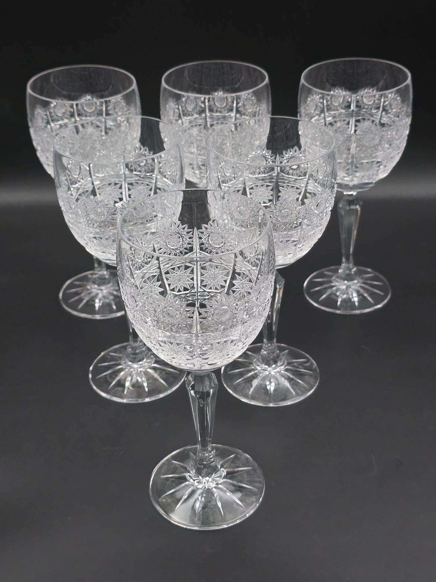 Set of 6 Bohemian vintage Crystal large wine glasses. 250ml