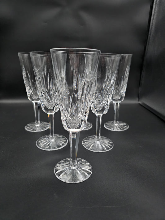 Waterford Lismore Crystal Champagne Flutes. Set of 6 150ml. 18.5cm tall