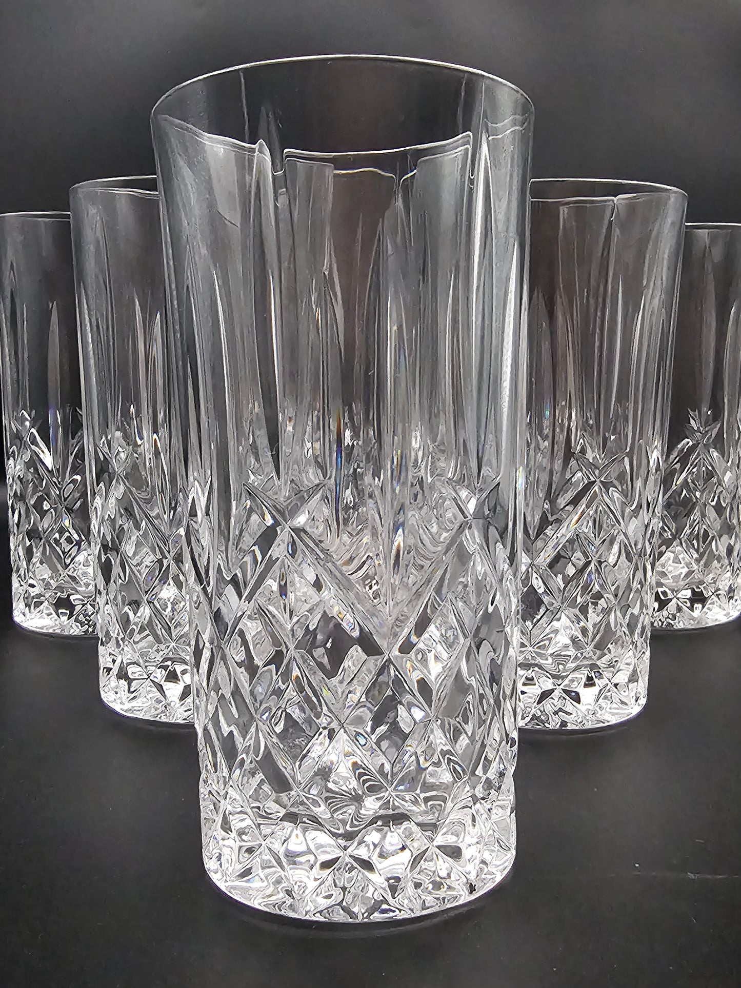 Set of 6 Crystal Hi Ball Tumblers 360ml 15cm tall. Star pattern base