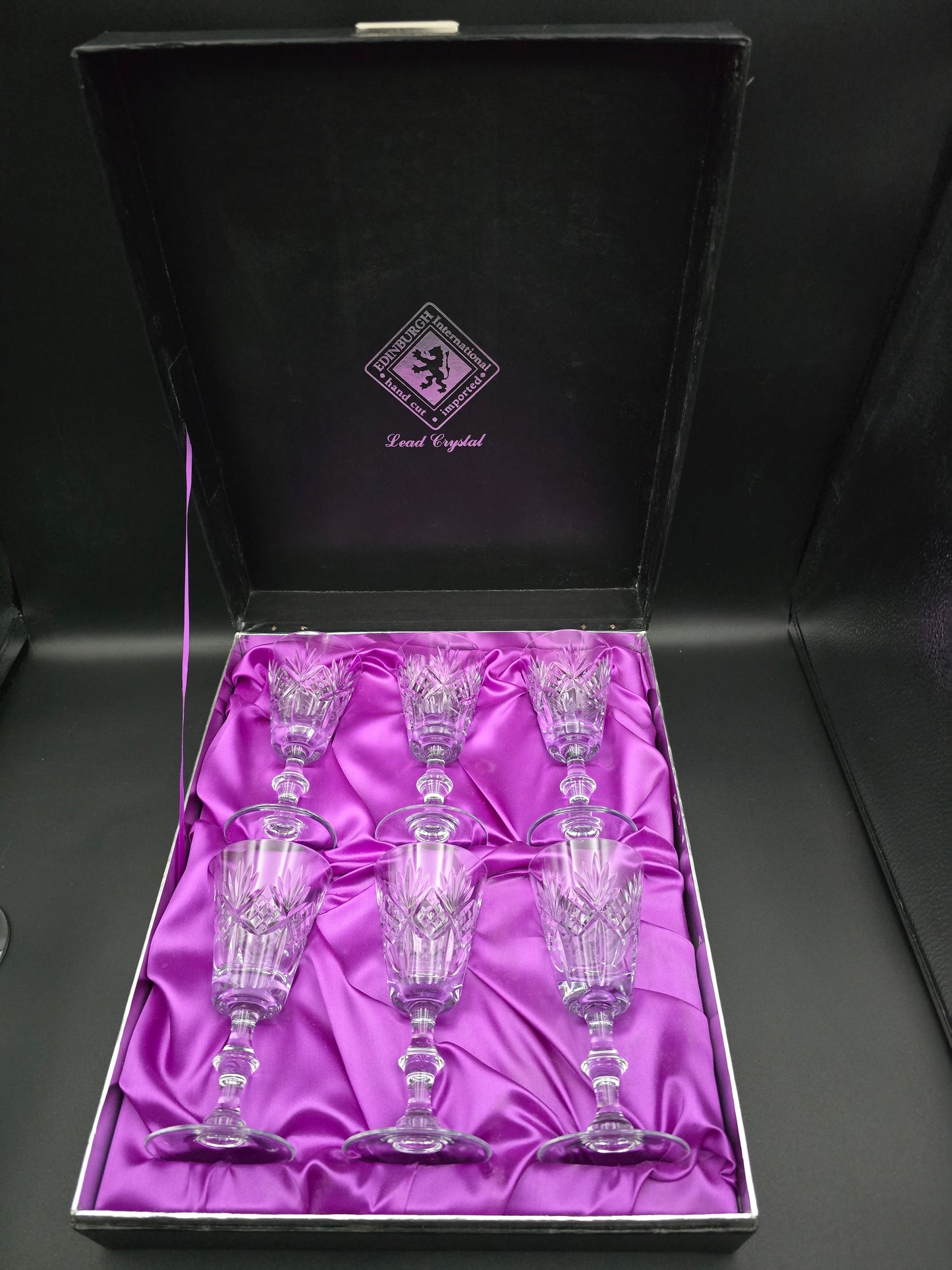 Vintage Edinburgh Crystal Embassy Pattern set of 6 Crystal Sherry Glasses. Boxed 100ml