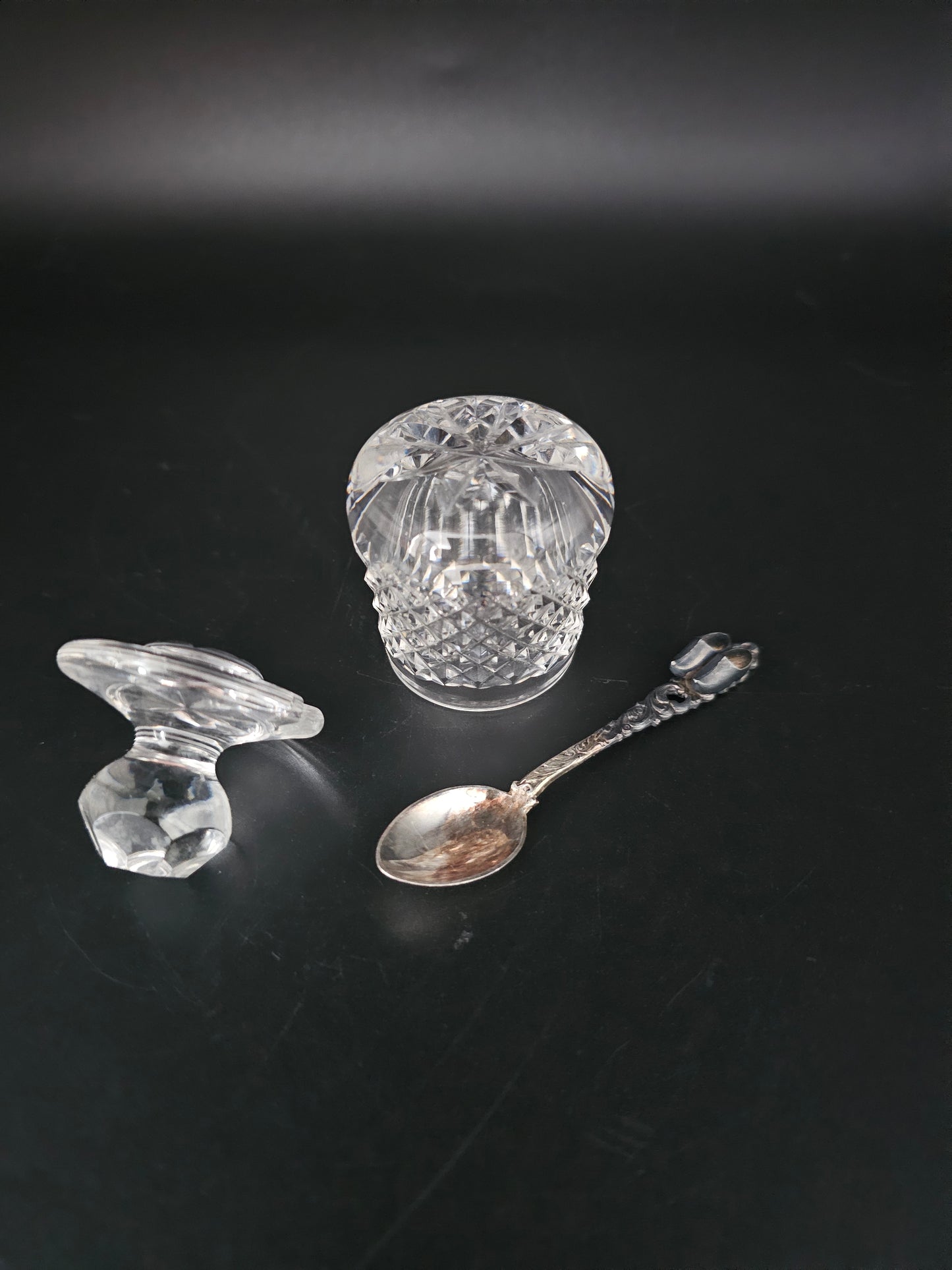 Vintage Crystal Mustard Pot and Spoon set