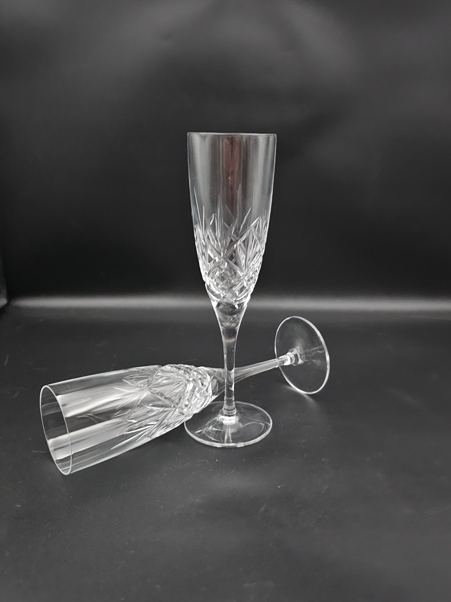 Pair of Royal Doulton Crystal Champagne Flutes Hellene Pattern.