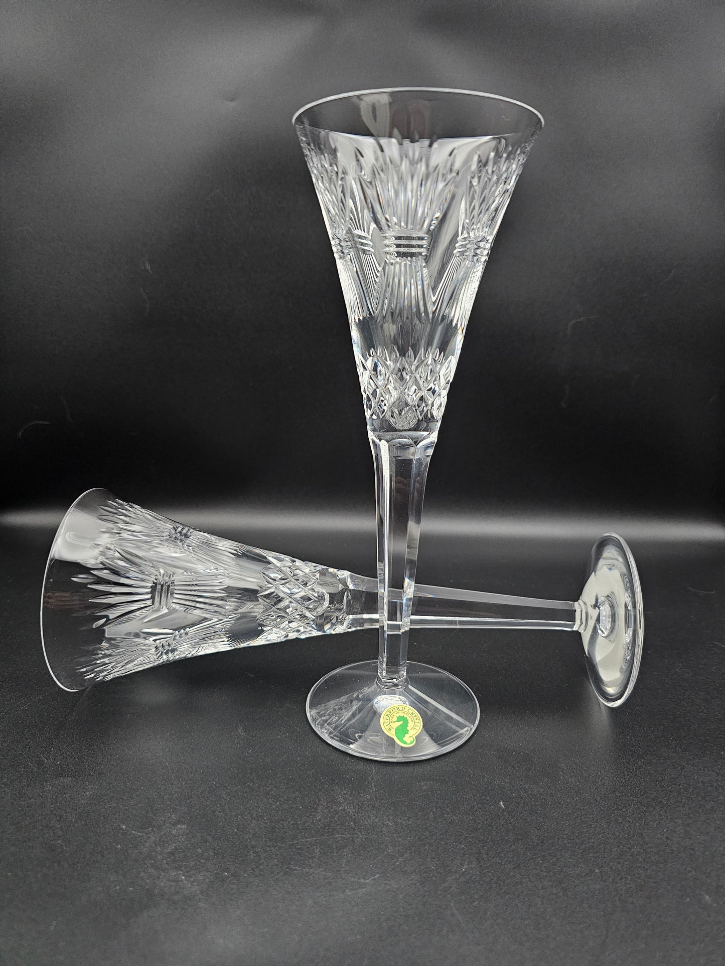 Waterford Crystal The Millennium Collection a toast to the Year 2000 Toasting Flutes Pair. Fourth Toast Prosperity