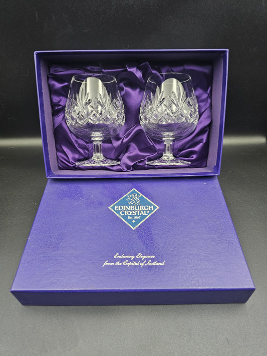 Pair of Edinburgh Crystal Tay Pattern Brandy Glasses 12oz boxed