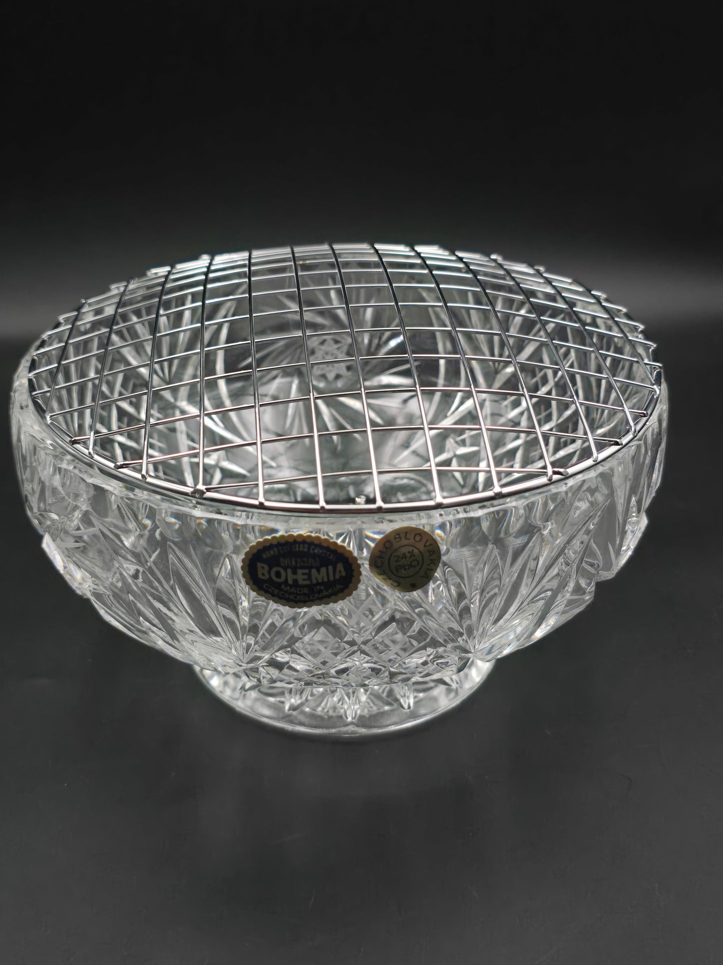 Large 8" Bohemian Lead Crystal Rose Bowl – 24% Hand-Cut Crystal, Heavy 1.8kg, Vintage Czech Centrepiece Vase