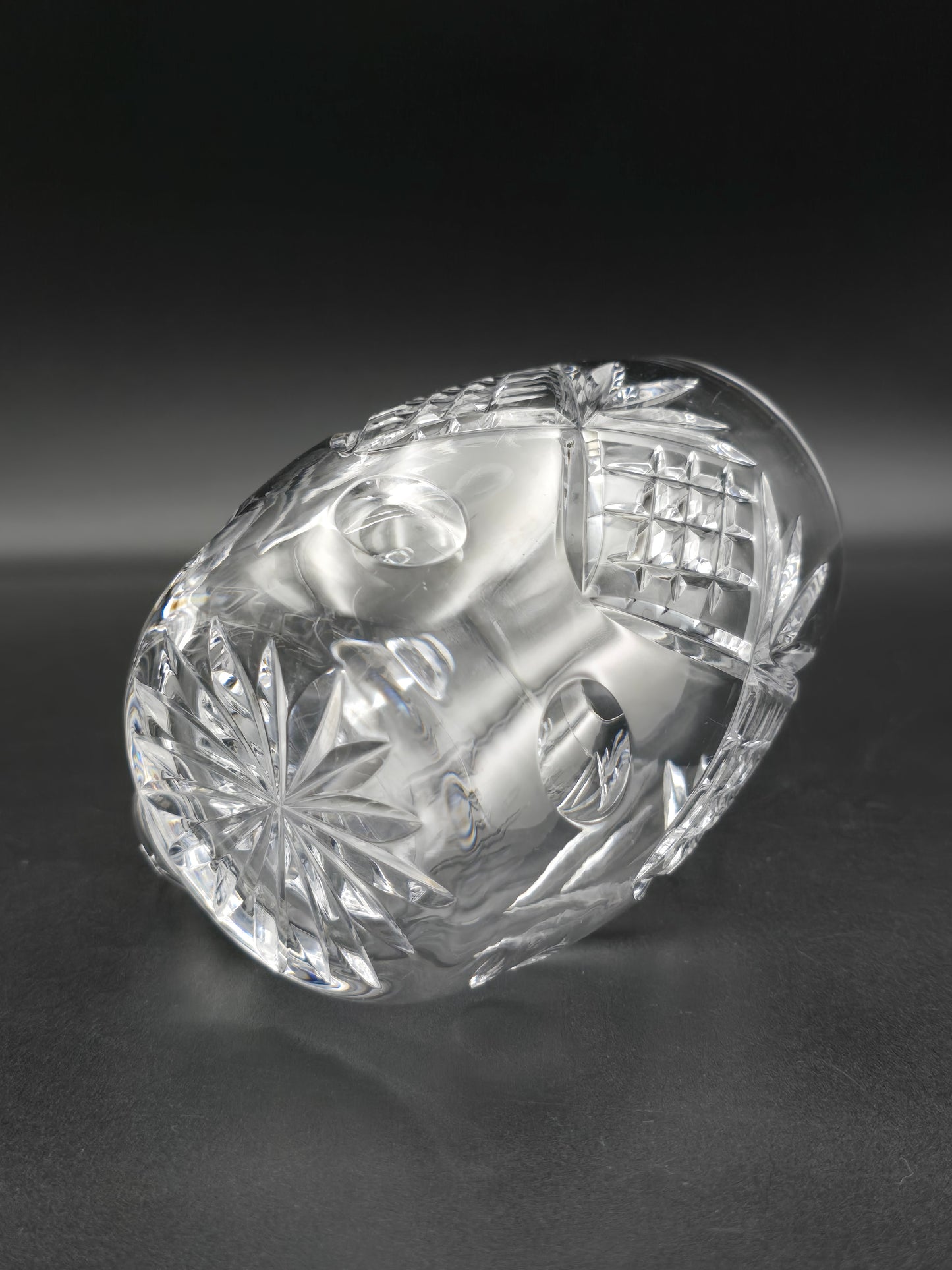 Vintage Oval Crystal Beer Tankard – Cut Glass with Star Base, Flutes & Cross Hatch – Heavy Unmarked Barware