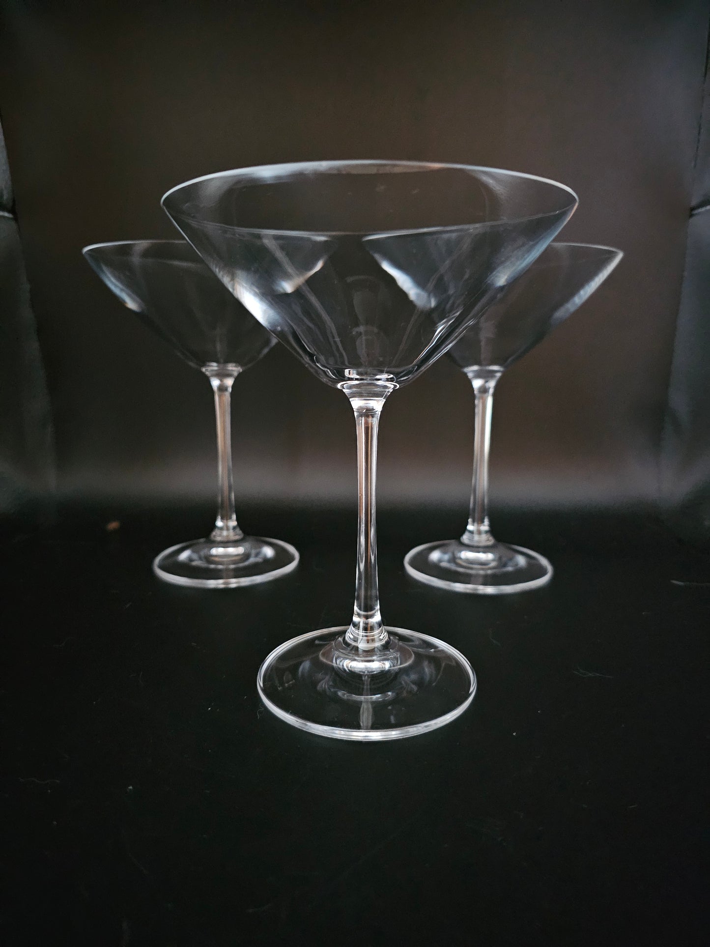 Beautiful Trio of 3 Large Crystal Cocktail glasses. 15.5cm tall