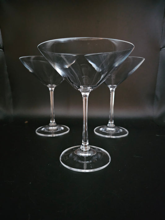 Beautiful Trio of 3 Large Crystal Cocktail glasses. 15.5cm tall