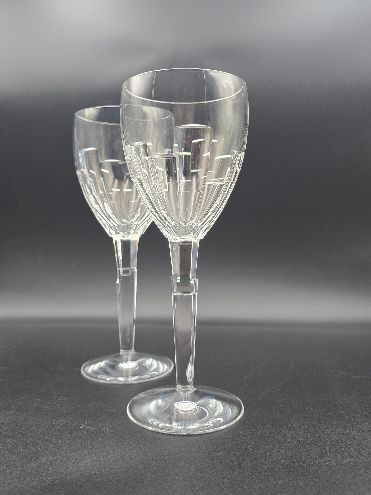Pair of Stuart Crystal Ice Wine Glasses by Jasper Conran – 350ml Large Cut Crystal Goblets, Signed Vintage Glassware