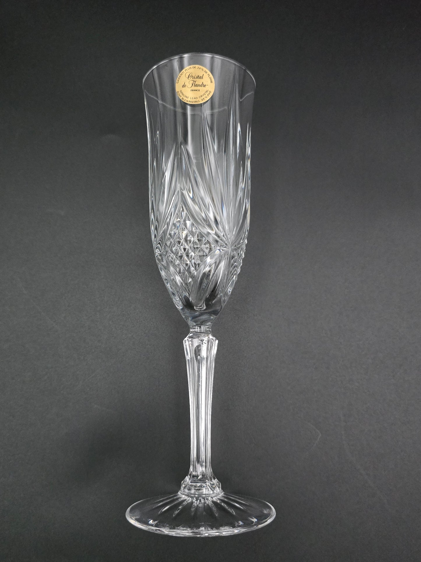 Set of 6 Cristal de Flandre “Salzburg” Champagne Flutes – 24% Lead Crystal, France, 160 ml