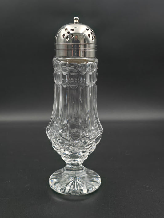 Large Vintage cut glass sugar shaker. 20cm tall.