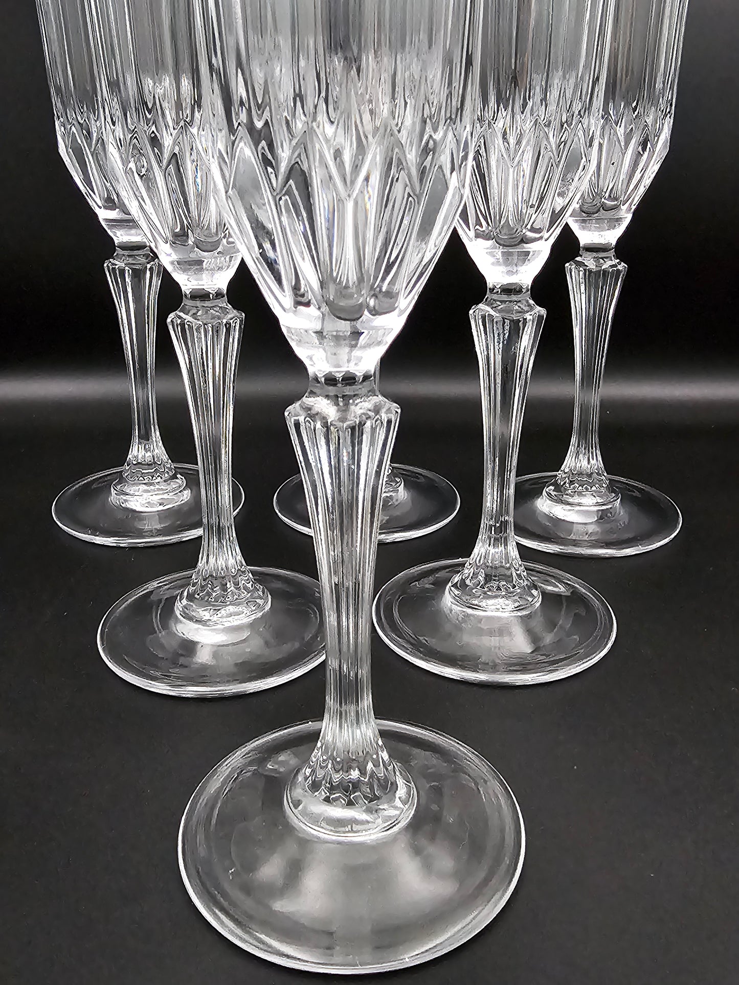 Set of 6 Vintage tall Crystal Champagne Flutes. 24.5cm