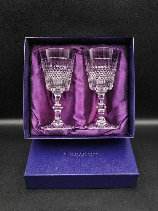 Pair of Edinburgh Crystal Cameron Pattern Crystal wine glasses 175ml