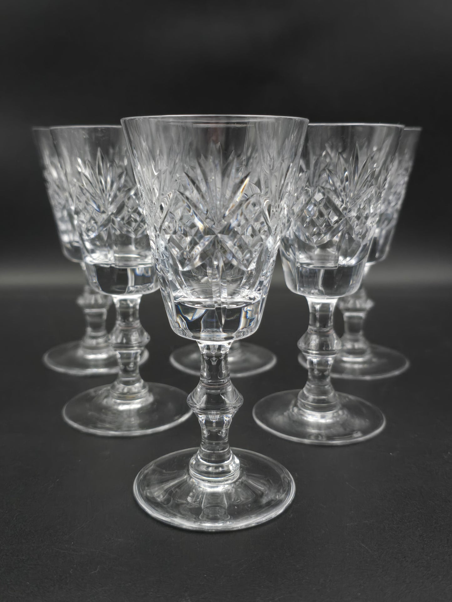Vintage Edinburgh Crystal Embassy Pattern set of 6 Crystal Sherry Glasses. Boxed 100ml