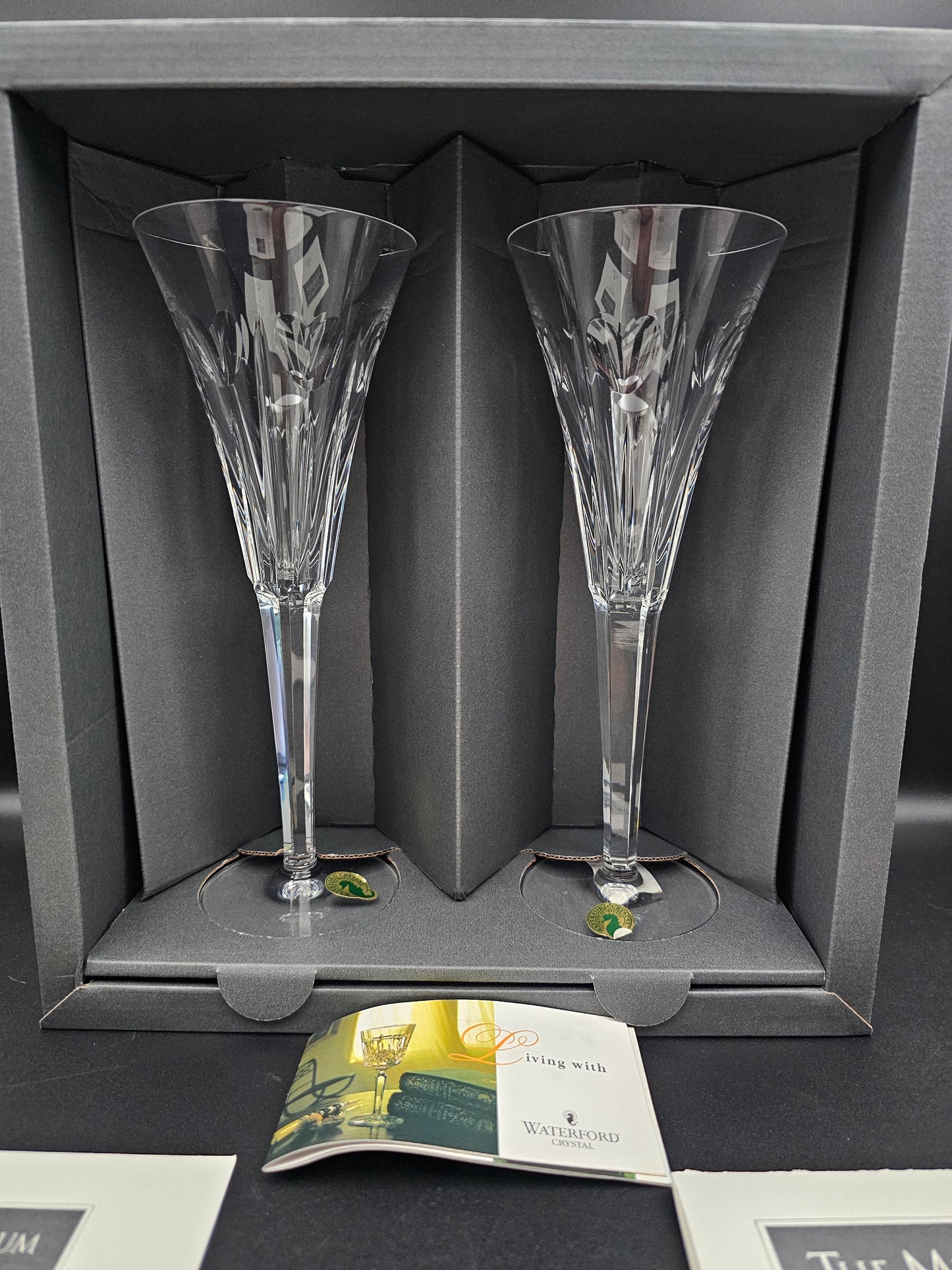 Waterford Crystal The Millennium Collection a toast to the Year 2000 Toasting Flutes Pair. Second Toast Love