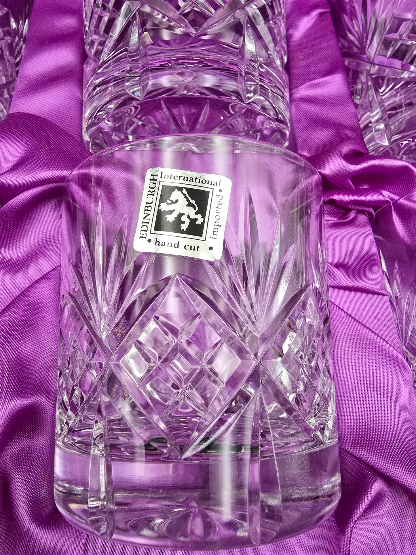 Set of 6 Edinburgh Crystal Embassy 10oz Tumblers – Star Cut Base – Original Box & Stickers – Vintage Glassware