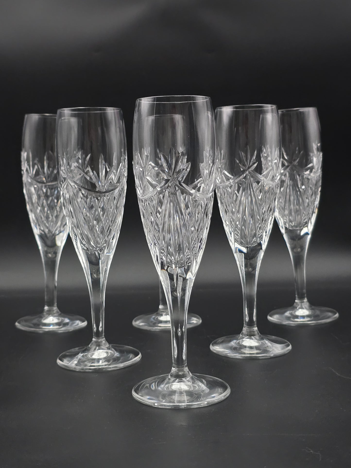 Set of 6 Edinburgh Crystal Beauly Pattern Champagne Flutes – 20 cm, 175 ml, Boxed, Made in Scotland