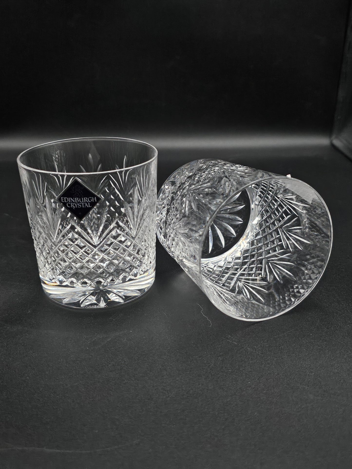 Edinburgh Crystal Tweed Pattern Pair of Crystal Tumblers. 9oz