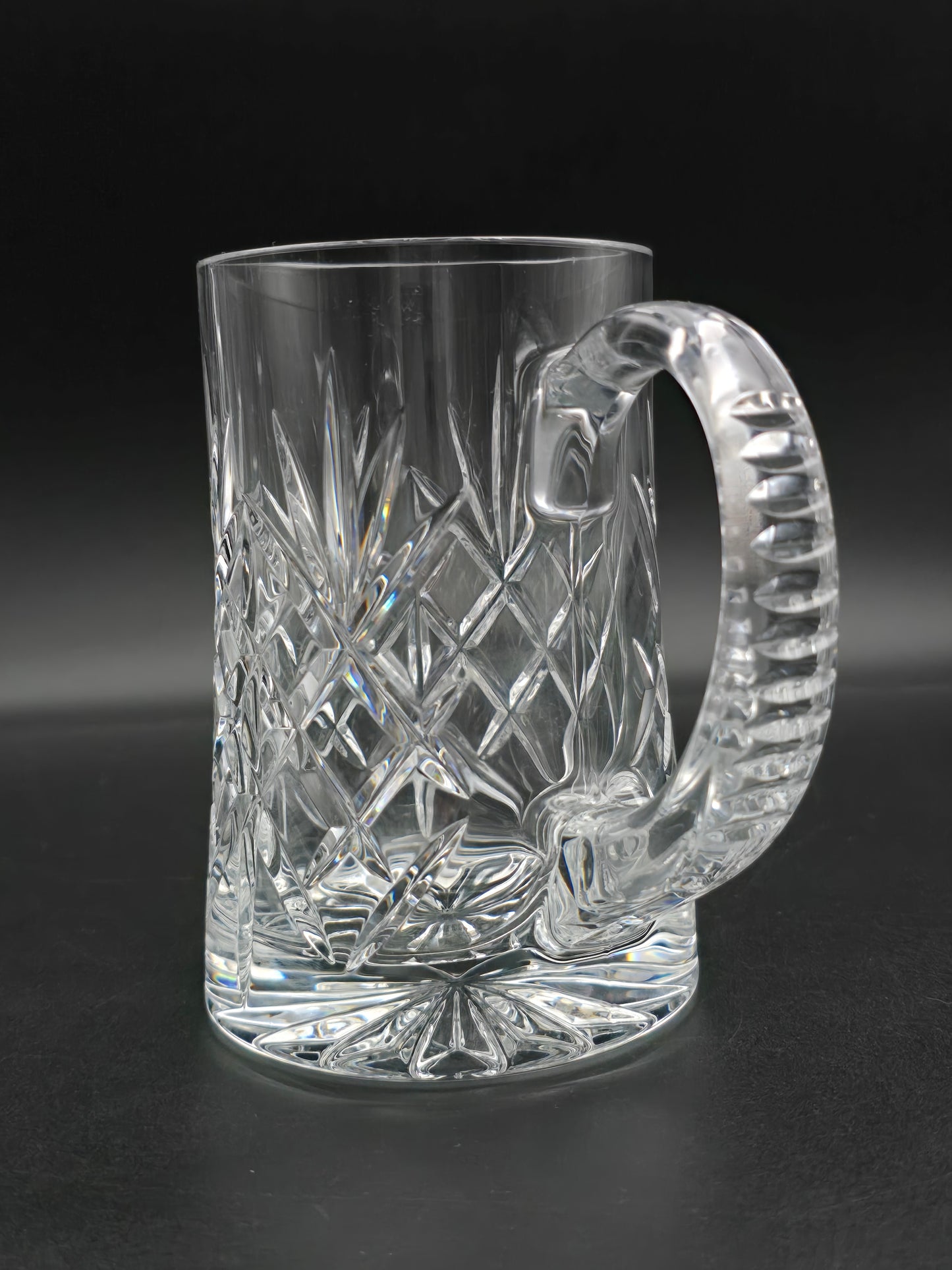 Vintage Cut Crystal Beer Tankard – One Pint Heavyweight Glass Mug – 14cm Tall, 8cm Rim – Ideal Gift for Him, Possibly Edinburgh Crystal