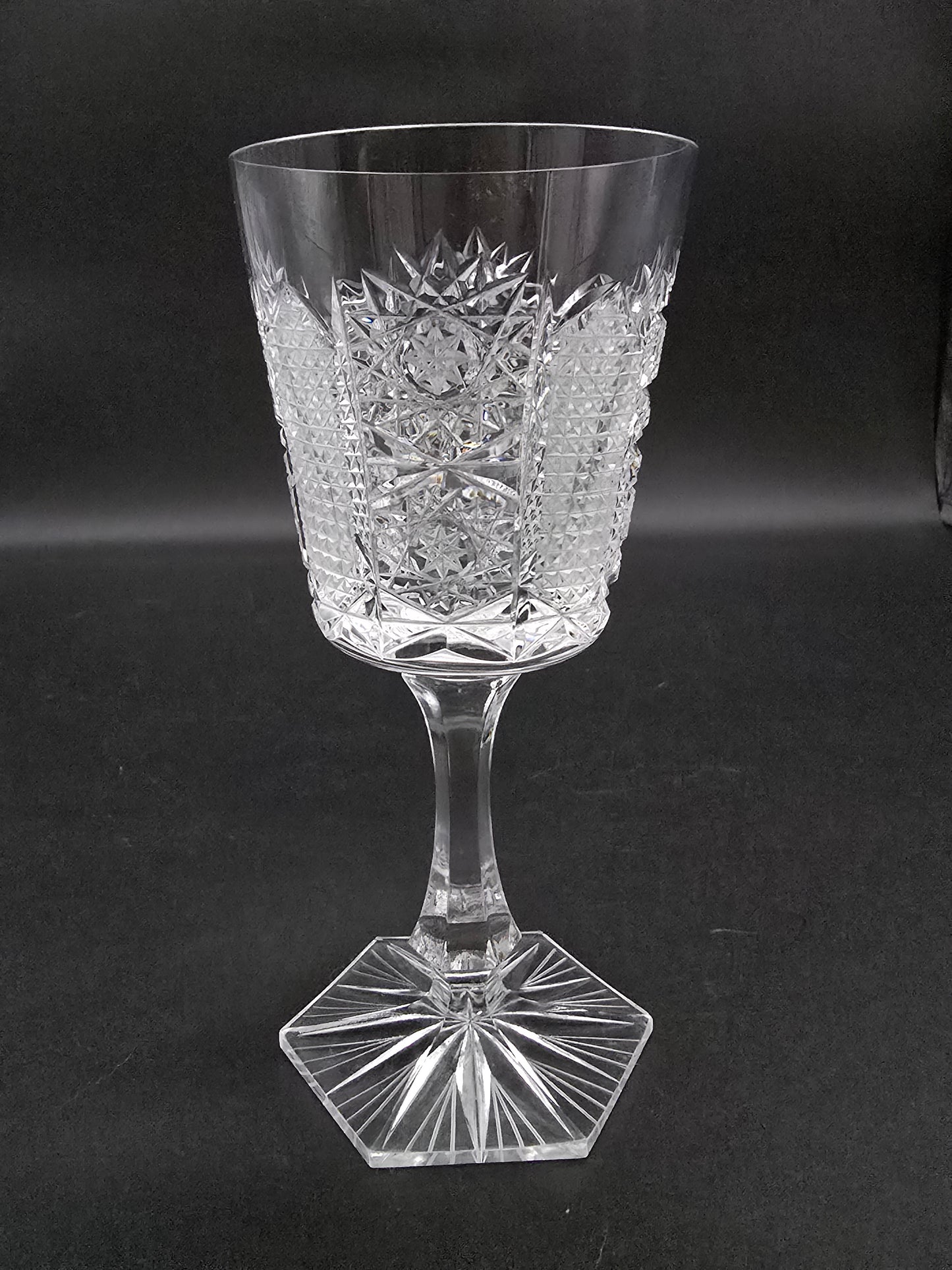 Set of 6 Bohemian vintage Crystal wine glasses with hexagonal base. 175ml