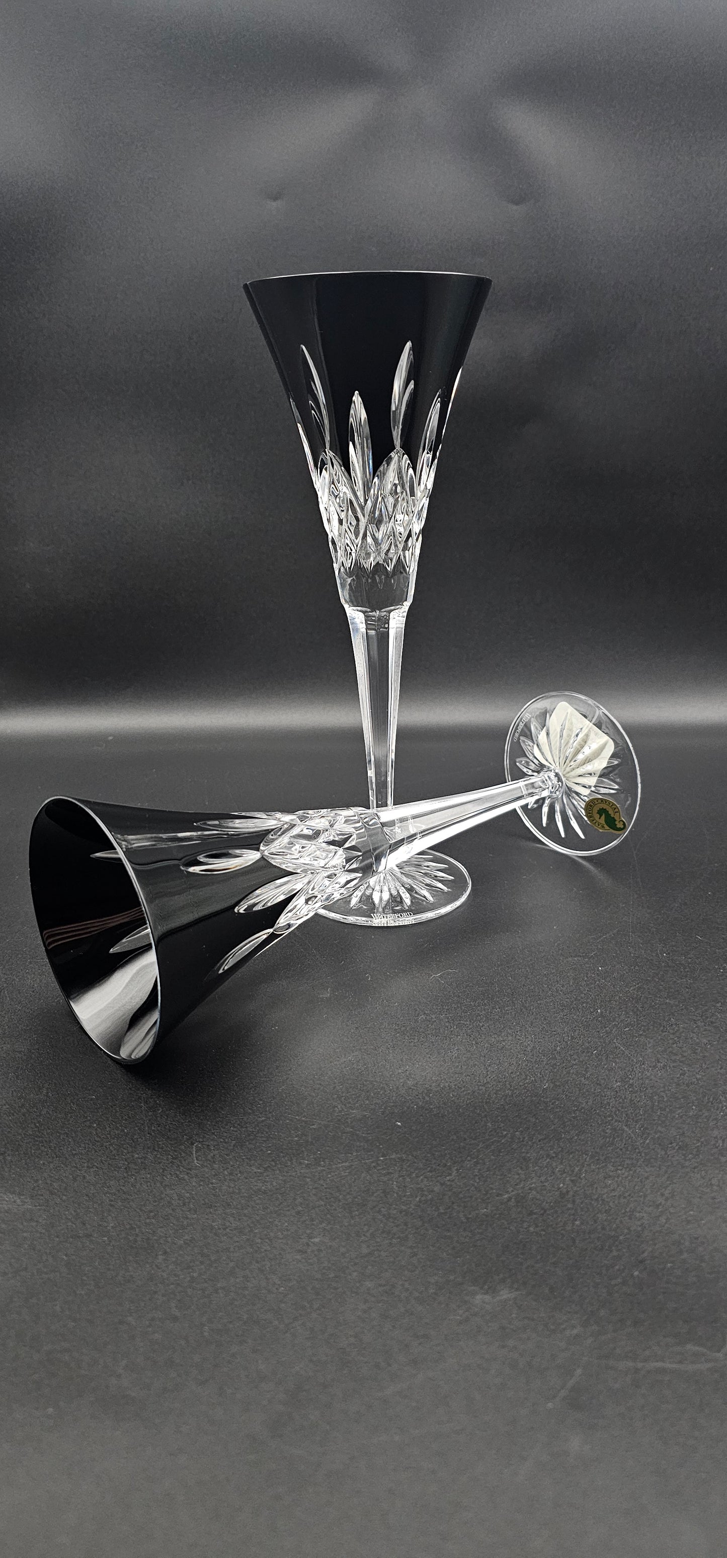 Pair of Waterford Lismore Black Crystal Toasting Flutes