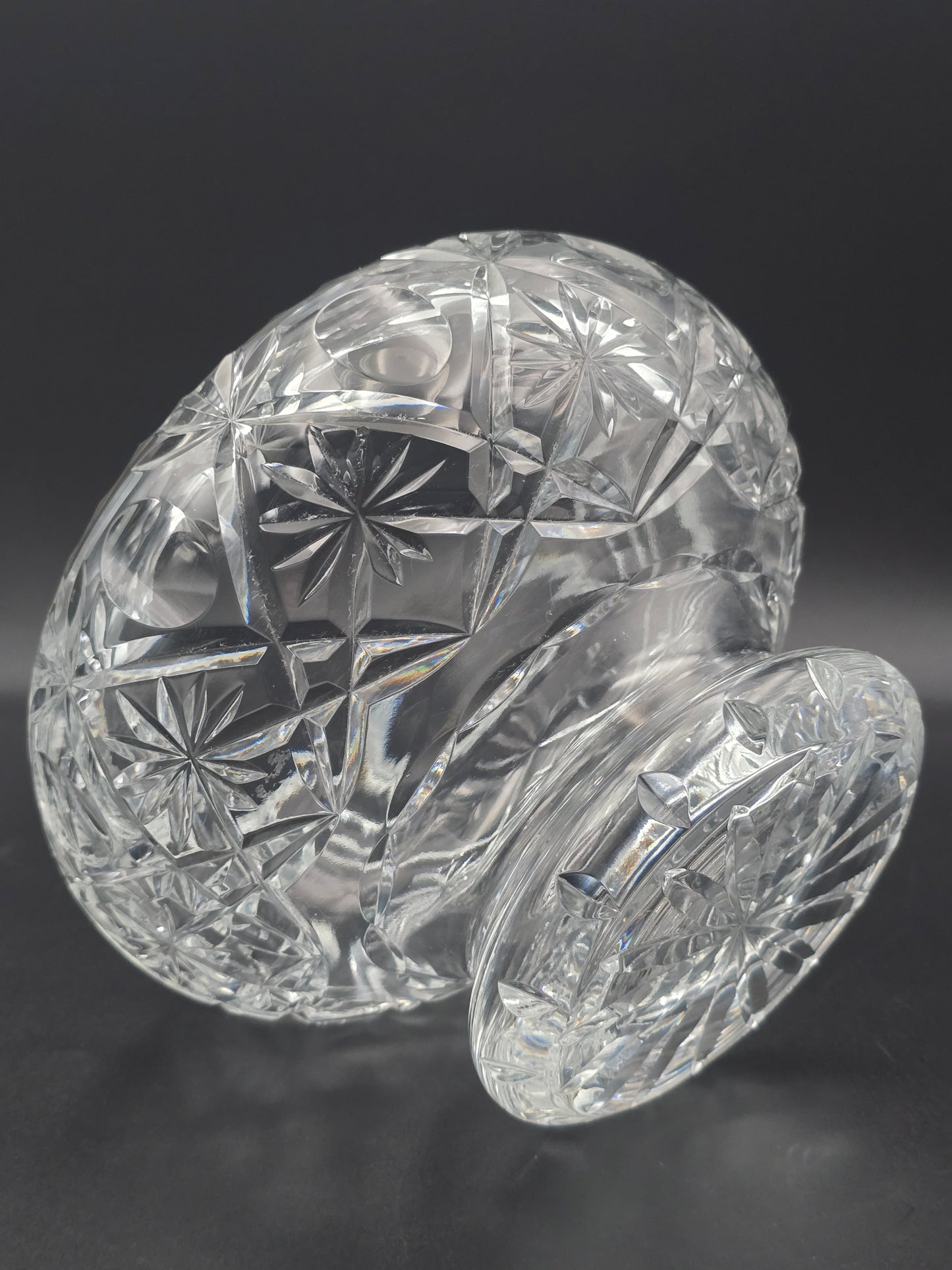 Vintage Heavy Cut Crystal Rose Bowl with Flower & Thumbprint Design, Star-Cut Base, 7.5" Wide, 2.57kg
