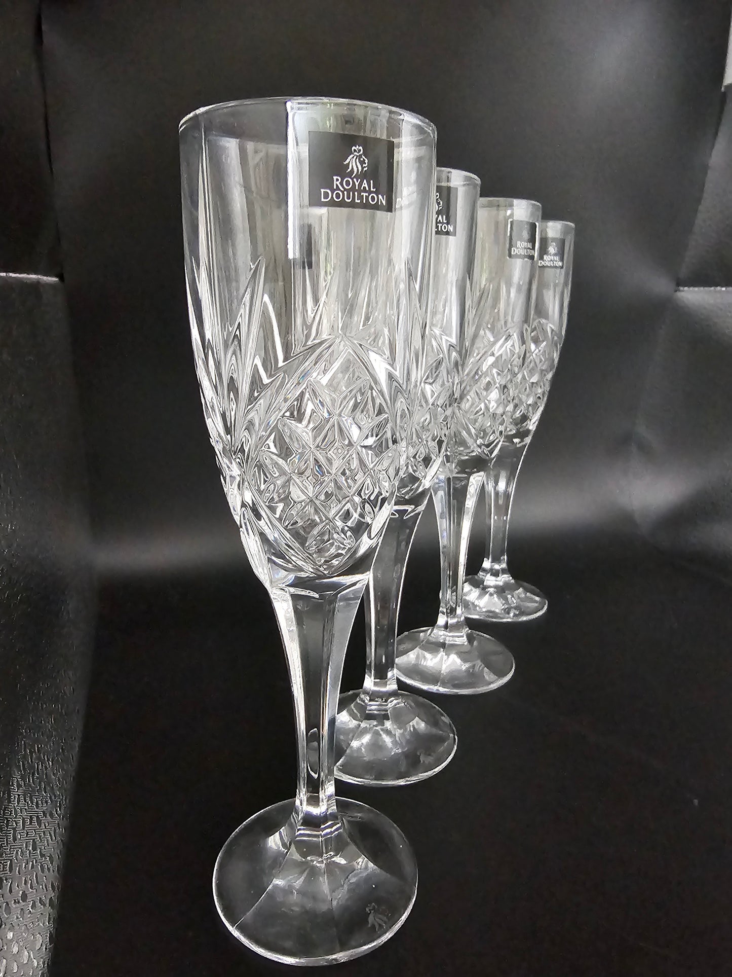 Thomas Webb Romeo set of 6 Vintage Crystal Champagne Flutes. Boxed