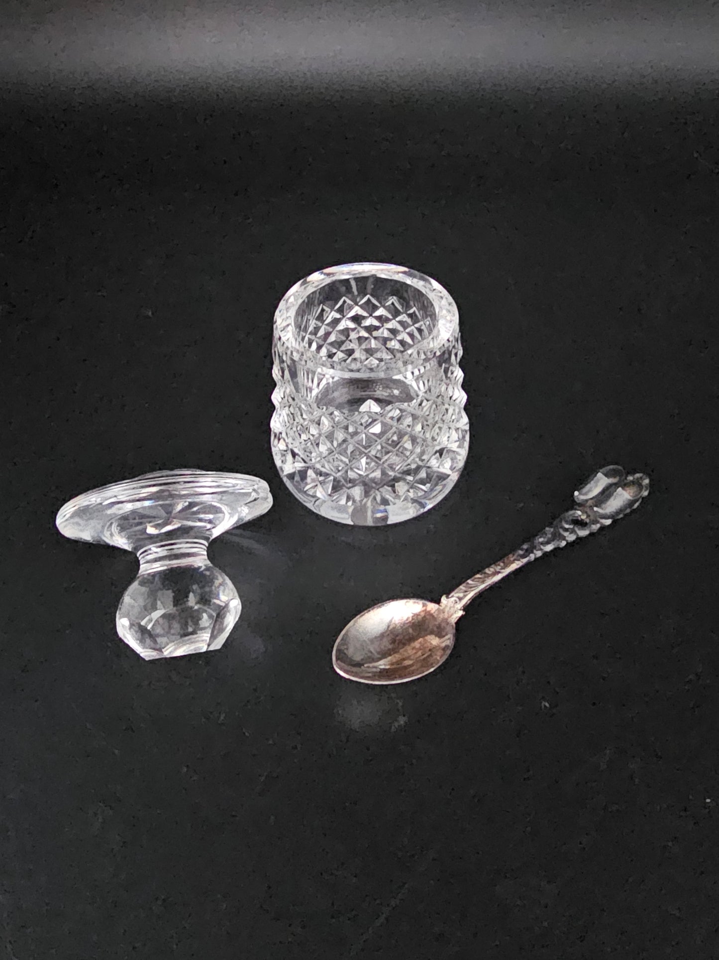 Vintage Crystal Mustard Pot and Spoon set