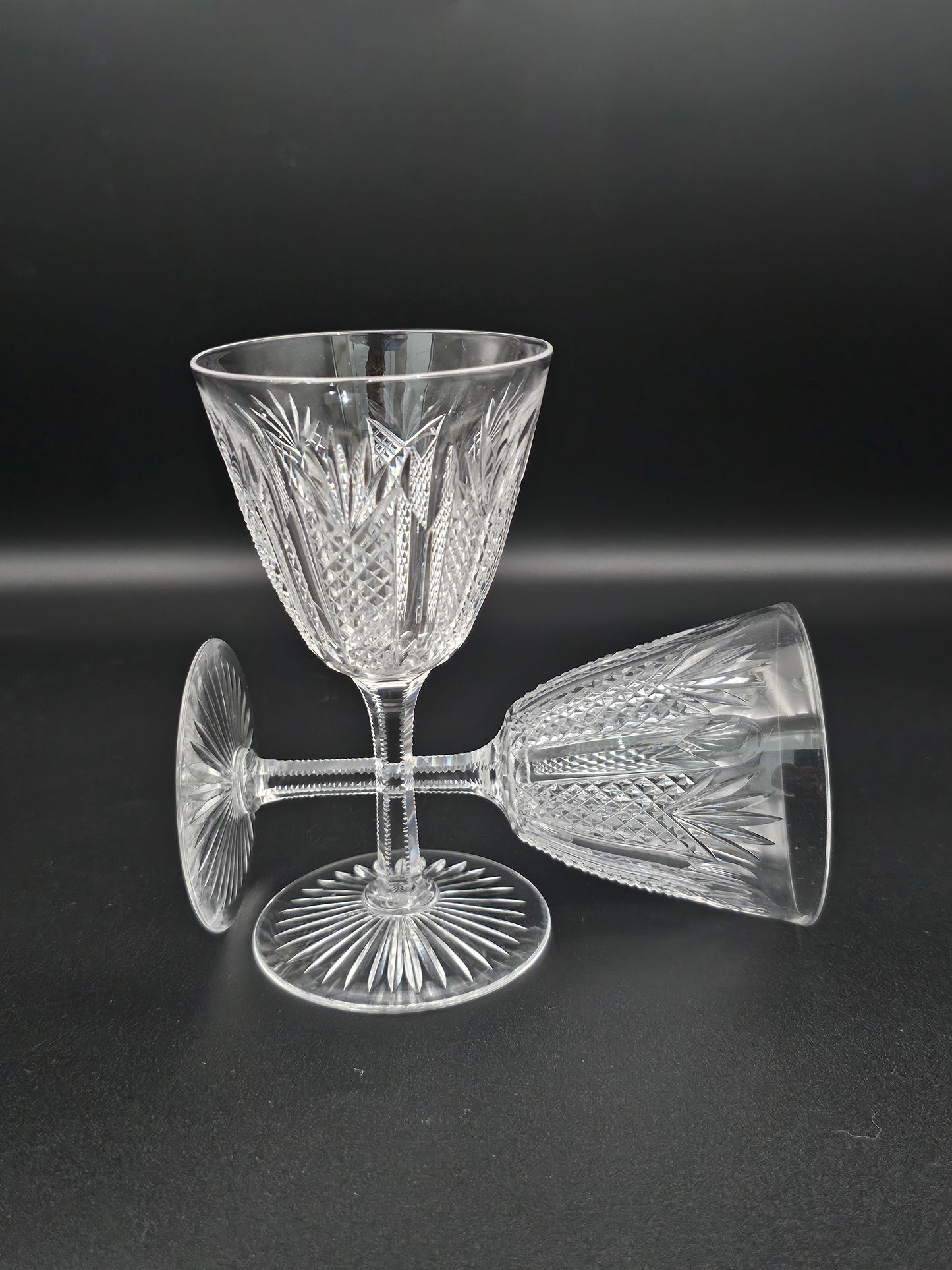 Pair of Small Crystal Liqueur glasses. 11.5cm tall. 90ml