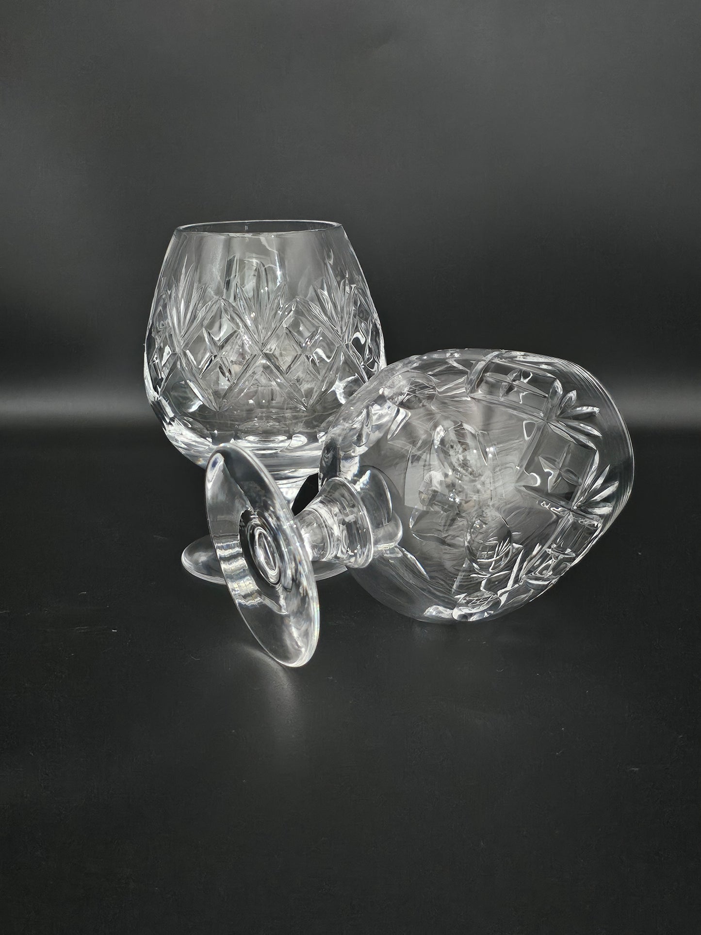 Pair of Royal Doulton Georgian Pattern Crystal Brandy Cognac Glasses 12oz