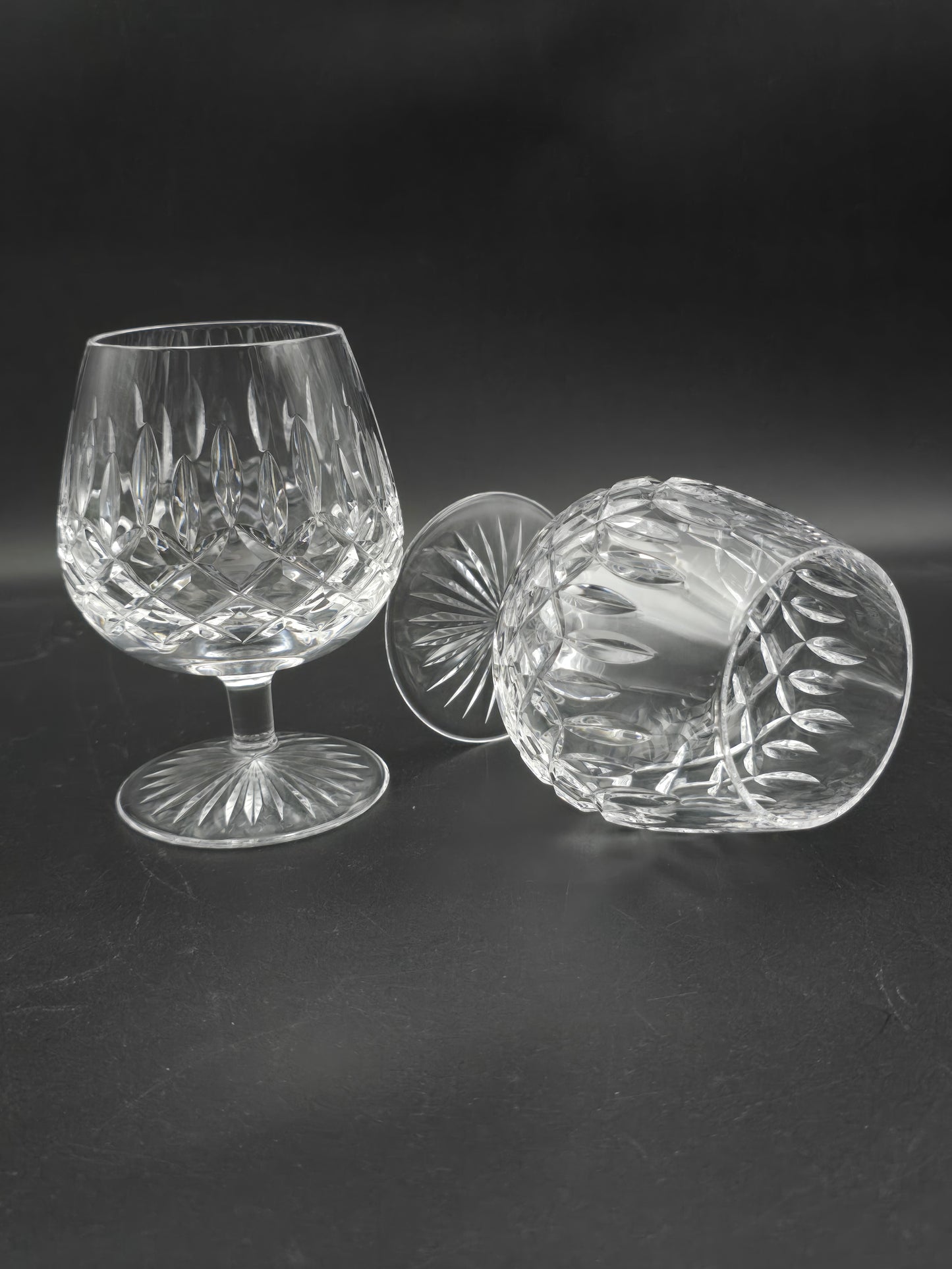 Pair of Large Stuart Crystal Glendevon Pattern Brandy or Cognac Crystal glasses 12oz. Boxed