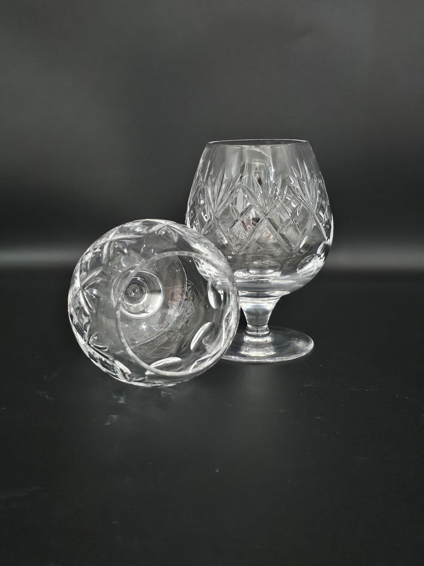 Pair of Royal Doulton Georgian Pattern Crystal Brandy Cognac Glasses 12oz