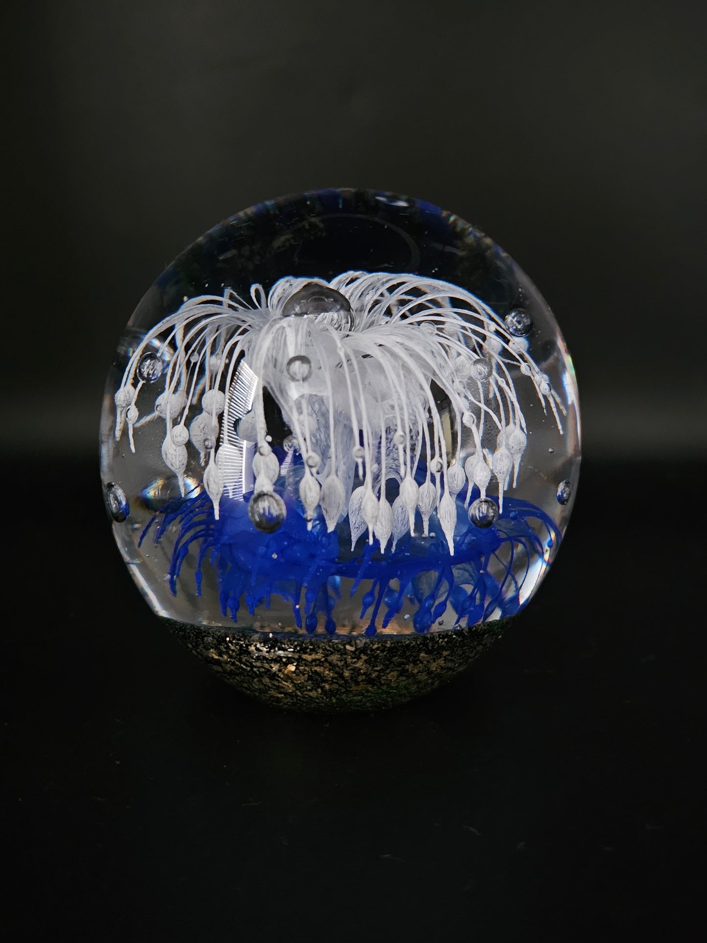 Large Glass Blue & White Paperweight. 1.3kg!