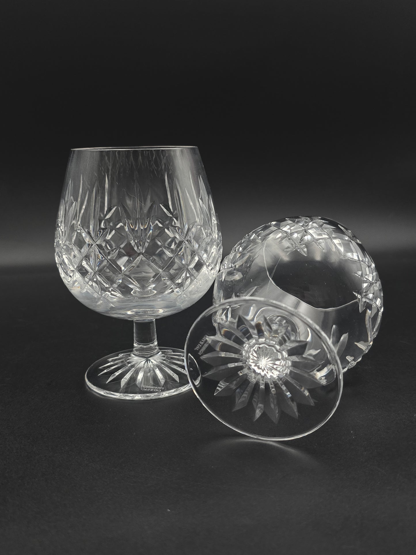 Pair of Vintage Edinburgh Crystal Lomond Pattern Brandy Glasses 12oz, Star Cut Base, Boxed, 12.7cm Tall
