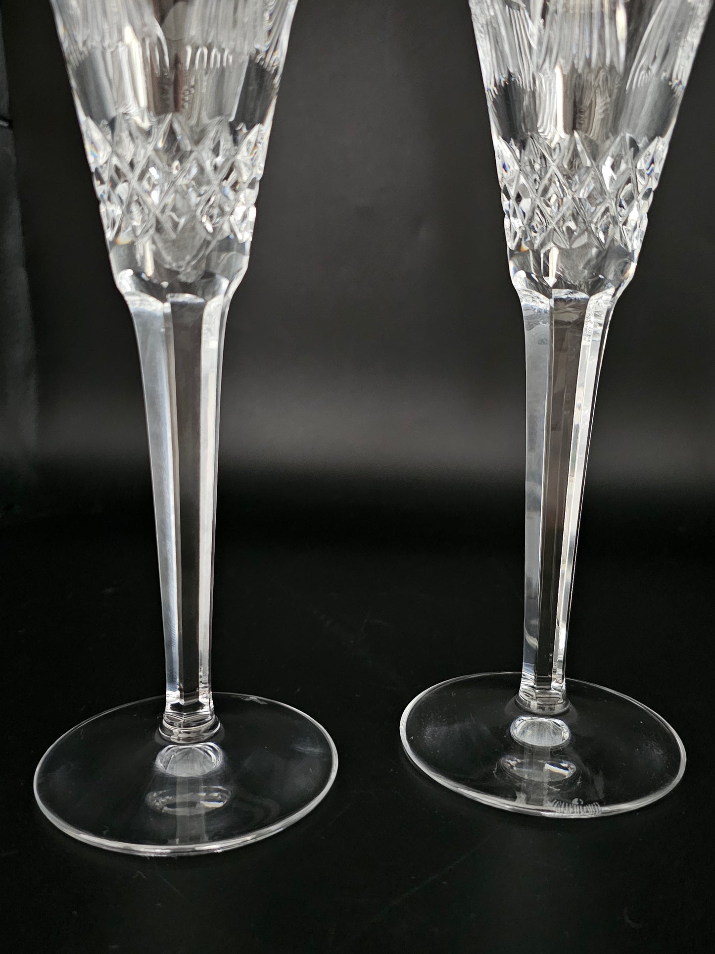 Vintage Pair of Fine Waterford Crystal Glass Champagne Fluted Goblets Glasses.Millennium Collection Prosperity. 23.5cm tall