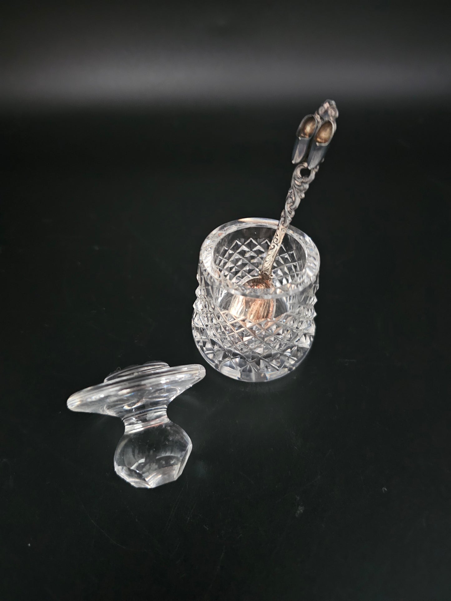 Vintage Crystal Mustard Pot and Spoon set