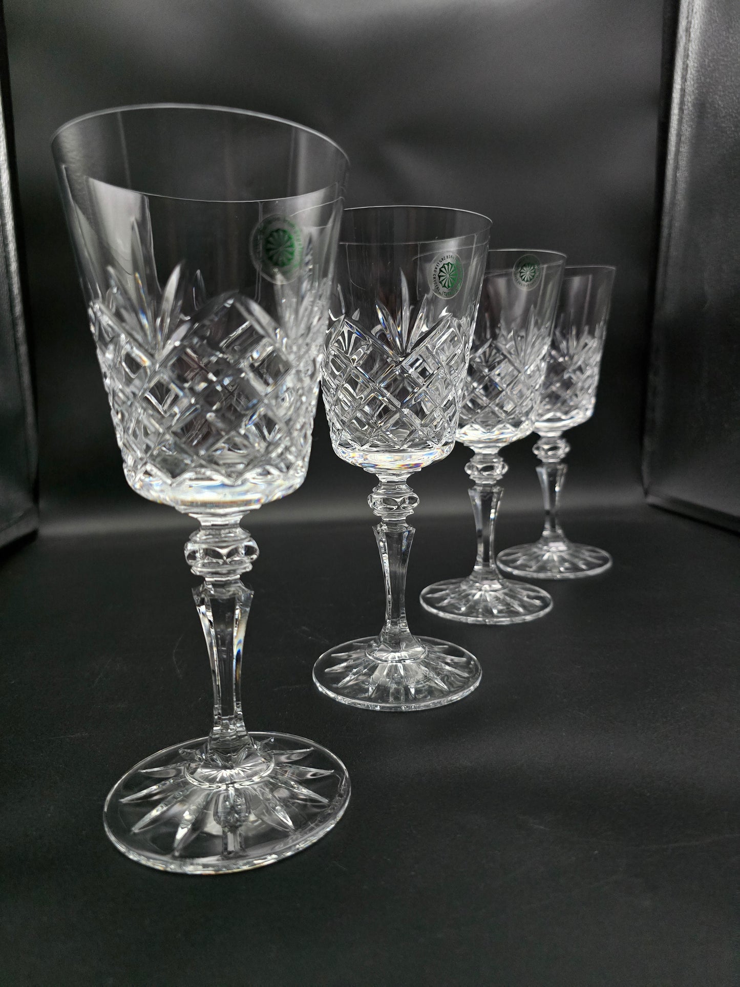 Set of 4 Large Galway Old Clare Pattern Wine glasses or water glasses 300ml. 20cm tall.