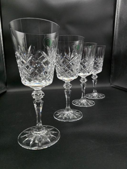 Set of 4 Large Galway Old Clare Pattern Wine glasses or water glasses 300ml. 20cm tall.
